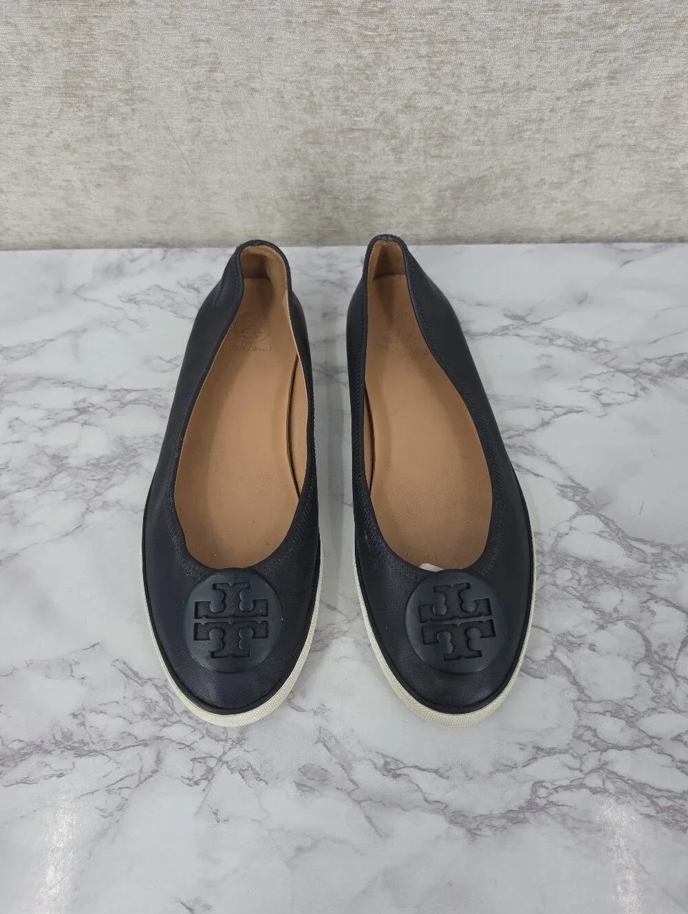 Tory Burch Skylar Ballet Sneaker Navy Blue Leather with Logo Flats